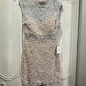 B Darlin Silver and Cream Mini Dress